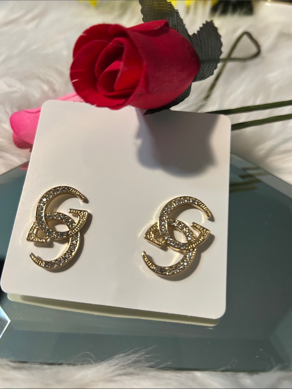 Gold Crystal Interlocking Stud Earrings - Women Jewelry